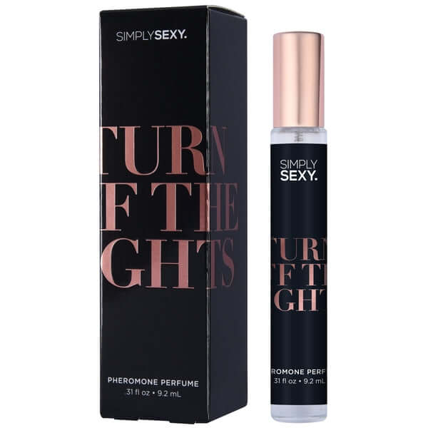 Simply Sexy Pheromone Perfume Turn Off the Lights 0.31 Fl Oz with stylish packaging and roll-on applicator.
