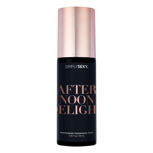 Simply Sexy Pheromone Mist Afternoon Delight 3.35 Fl Oz bottle with a sleek design and tropical fragrance notes.