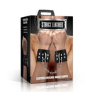 Strict Leather Standard Locking Wrist Cuffs packaging featuring leather cuffs with locking buckles and a chain.