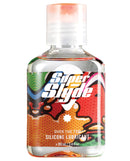 SuperSlyde Over The Top Silicone Lubricant 3.4 Oz in a colorful bottle, perfect for lasting ease and enjoyment.