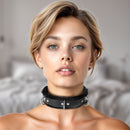 Strict Leather Narrow Fur Lined Locking Collar worn by a model with a plush faux fur lining.