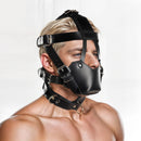 Strict Leather Padded Muzzle Black showcased on a model, highlighting its design for bondage play.