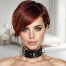 Strict Leather Deluxe Locking Collar worn by a model with a short hairstyle in a modern setting.