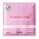 Sweetums Flavored Intimate Wipes Passion Fruit packaging, featuring a tropical flavor in a convenient single-use format.
