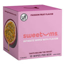Sweetums Flavored Intimate Wipes Passion Fruit packaging with vibrant colors and tropical design.