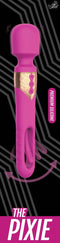 Pixie dual function vibrating wand massager for G-spot and C-spot stimulation in vibrant pink with gold accents and premium silicone finish