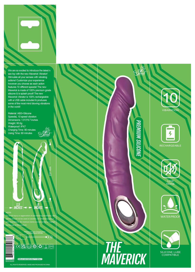 Maverick Realistic Dildo Vibrator with Textured Veins, USB Rechargeable, Waterproof, 10 Vibration Modes Package