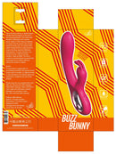 Buzz Bunny Rabbit Vibrator packaging showing 10 vibration modes and dual motors