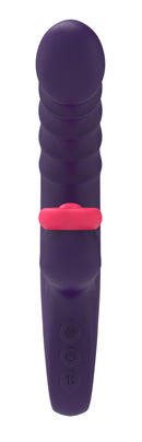 Sweet Heart Thrusting & Tapping Vibrator Purple on a white background, showcasing its elegant design and controls.