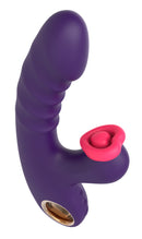 Sweet Heart Thrusting & Tapping Vibrator Purple showcasing its elegant design and dual stimulation features.