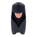 Evolved Lick the Tip Vibrating Tongue Stroker Black showing the soft channel and motorized tongue for pleasure.