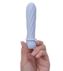 Maia Symba Swirl Bullet Vibrator Purple held in hand, showcasing its sleek design and flexible shape.