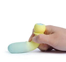 Maia Symba Smooth Bullet Vibrator Yellow Teal held in hand, showcasing its sleek design and adjustable settings.