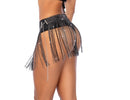Mapale Glam Rhinestone Fringe Belt One Size Black showcasing cascading crystal fringe, perfect for glamorous outfits.