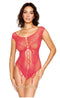 Seamless Butterfly Garter Teddy in Watermelon with Rhinestone Accents and Open-Crotch Design