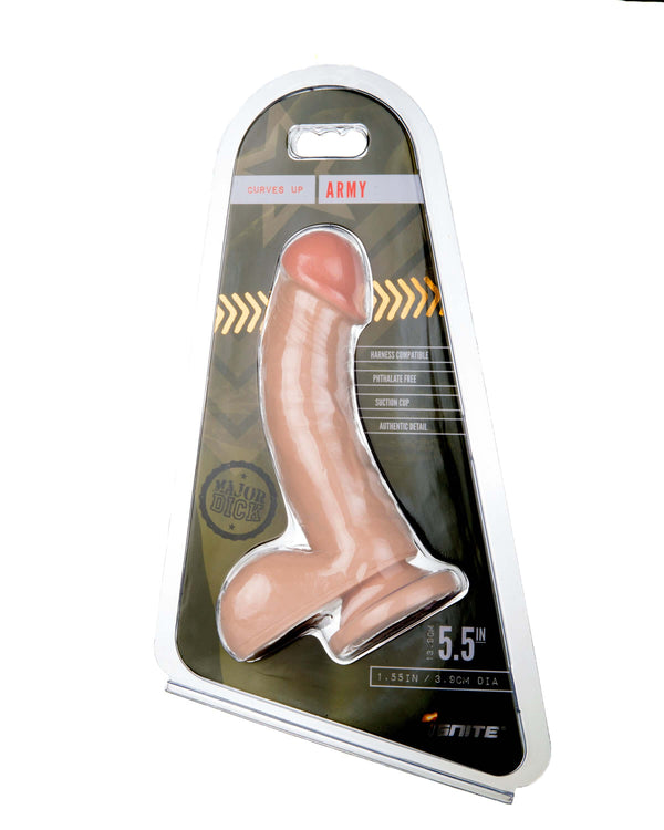 Major Dick Army Vanilla Beige Dildo 5.5 inches, harness compatible, phthalate free PVC, suction cup base.