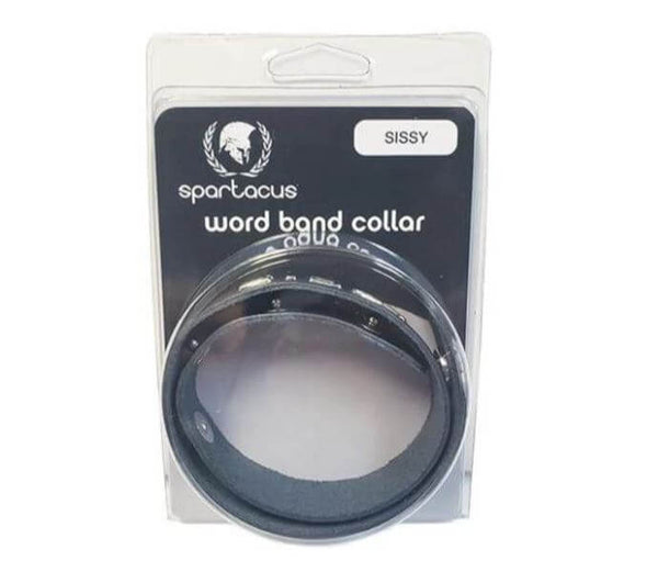 Spartacus SM Collar Sissy in packaging, premium adjustable leather BDSM collar for exploring identity and power dynamics.