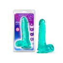 B Yours Plus Ram n' Jam 8 Inch Suction Cup Dildo Teal with packaging, showcasing its translucent teal finish.