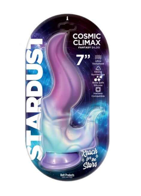 Stardust Cosmic Climax 7" Silicone Dildo with Textured Suction Base in packaging