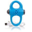 Screaming O Charged Yoga Rechargeable Vibe Ring Blue with USB charger, designed for flexible and comfortable partnered play.