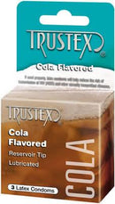Trustex Cola Flavored Latex Condoms 3 Pack packaging with cola flavor and lubricated reservoir tip.