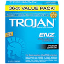 Trojan ENZ Lubricated Latex Condoms 36 Pack in a blue box with premium lubricant label.