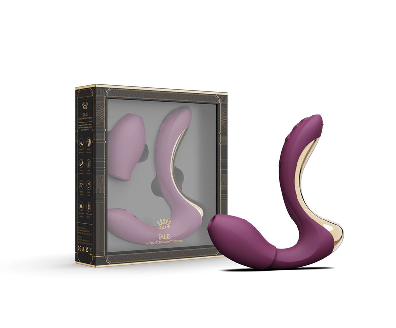 ZALO Talis G-Spot PulseWave Vibrator in Velvet Purple with packaging, designed for dual stimulation and ultimate pleasure.
