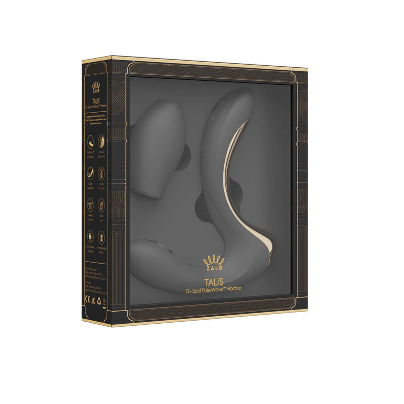 ZALO Talis G-Spot PulseWave Vibrator in box, Obsidian Black, luxury dual stimulation sex toy designed for pleasure and intimacy.