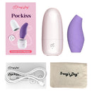Tracy's Dog Pockiss Clitoral Suction Vibrator Purple with packaging, charger, and instructions.