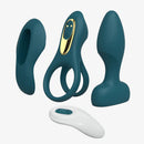 Tracy's Dog Maxikit Couples Vibrator Kit Dark Green with interchangeable attachments and remote control.