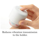 User holding Tenga Iroha Temari KAZE massager featuring reduced vibration transmission.
