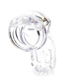 The Curve 3.75 Inch Curved Cock Cage and Lock Set Clear designed for comfort and security, featuring a transparent design.