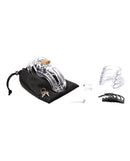 The Curve 3.75 Inch Curved Cock Cage and Lock Set Clear with accessories and storage pouch.
