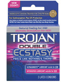 Trojan Double Ecstasy Condoms 3 Pack - package showcasing premium latex condoms for enhanced pleasure and protection.
