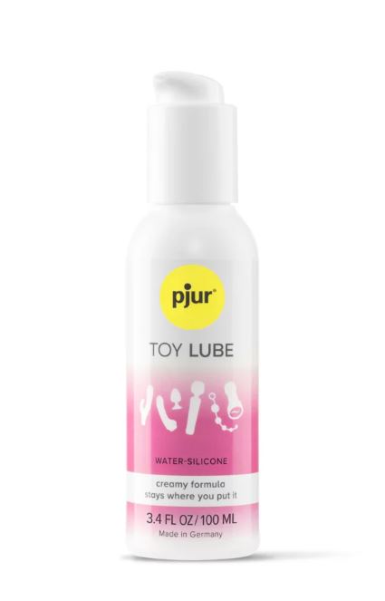Pjur Toy Lube Hybrid 100 ml premium lubricant in a bottle with water-silicone formula for intimate toys.