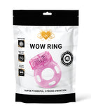 Wow Ring Vibrating Cock Ring Pink packaging showcasing nub texture and powerful stimulation features.