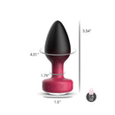Eluxe Vibrating Anal Plug With Remote Medium Ruby Ombre featuring size dimensions and elegant design details.