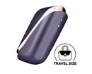 Satisfyer Traveler Air Pulse Clitoral Stimulator Black compact design with travel size icon.