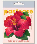 Tropical Vibrant Red Hawaiian Hibiscus Botanical Flower Breast Pasties design with vibrant colors and lush leaves.