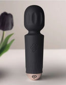 Black Tulip Rechargeable Mini Wand Massager in elegant design with stylish black finish, perfect for on-the-go pleasure.