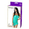 Lace strapless mini dress lingerie in green packaging, showcasing a model wearing the product, highlighting its design and style.