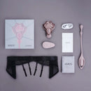 Discreet Wearable Panty Massager with Detachable Egg Vibrator product components arranged on a gray background.