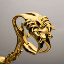 UPKO Ripple Metal Handcuffs showcasing a polished gold design with intricate lion detail.