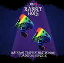 Rainbow Trippin' Psychedelic Toadstool Nipple Cover Pasties featuring vibrant rainbow toadstools on a dark background.