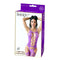 Captivating bodystocking lingerie in purple packaging featuring stylish cutouts and a model showcasing the design.