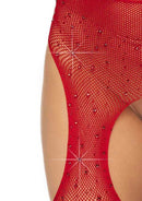 Casey Rhinestone Fishnet Suspender Pantyhose One Size Red close-up showing glamorous rhinestones on fishnet design.