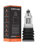 Bathmate Hydromax 3 Clear Penis Pump with packaging, a water-powered enhancement device for men.