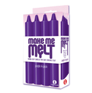Make Me Melt Sensual Warm-Drip Candles 4pk Purple packaging with four slim purple candles for sensual play.