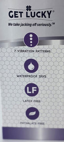 Score Pure Sport 7 Warming and Vibrating Masturbator packaging showcasing features like 7 vibration patterns and waterproof rating.