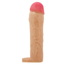 Pretty Love Hani Extended Penis Sleeve Light shown side view, showcasing texturing and realistic design for enhanced pleasure.